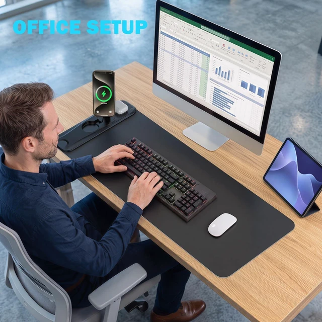Alt view image 7 of 7 - Gaming Mouse Pad Wireless Charging Magnetic Rotating Phone Stand | RGB Desk Mat Extended Large LED Mouse Pad 800x300x4mm, Waterproof Non-Slip Keyboard Mat (Adapter Not Included)