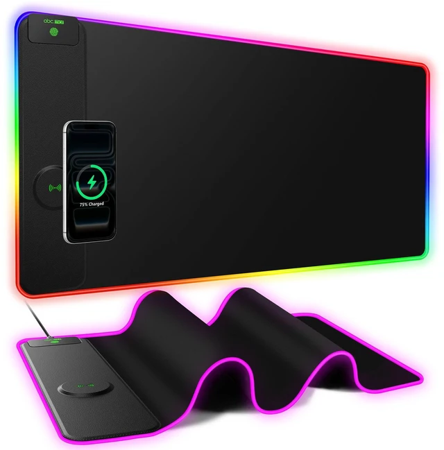 Main image of RGB Gaming Mouse Pad with 15W Magnetic Wireless Charging, 31.5'' x 15.8'' | 24 Lighting Effects Desk Mat LED Mousepad with Non-Slip Rubber Base, Light up Your Desk, Waterproof Ultra-Smooth Surface