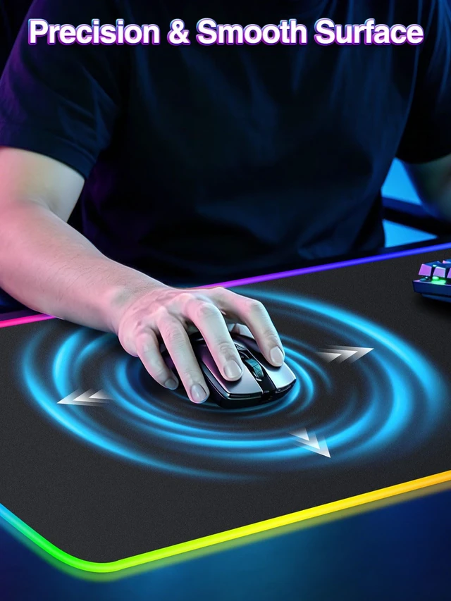 Alt view image 6 of 7 - RGB Gaming Mouse Pad with 15W Magnetic Wireless Charging, 31.5'' x 15.8'' | 24 Lighting Effects Desk Mat LED Mousepad with Non-Slip Rubber Base, Light up Your Desk, Waterproof Ultra-Smooth Surface