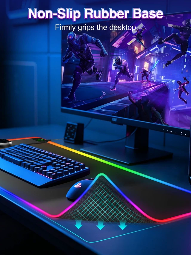 Alt view image 7 of 7 - RGB Gaming Mouse Pad with 15W Magnetic Wireless Charging, 31.5'' x 15.8'' | 24 Lighting Effects Desk Mat LED Mousepad with Non-Slip Rubber Base, Light up Your Desk, Waterproof Ultra-Smooth Surface