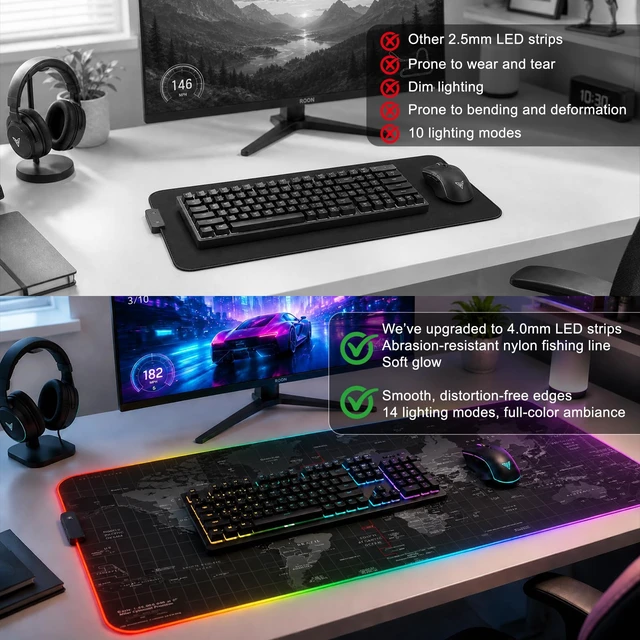Alt view image 4 of 7 - RGB LED Gaming Mouse Pad, Desk Pad, Large Mouse Pad for Desk, Computer Mat | Mousepad, Keyboard Mat, Mouse Pads for Desk, 14 Light Modes, Gaming Mouse Pad, Computer Mats for Desktop, 31.5×11.8 Inch