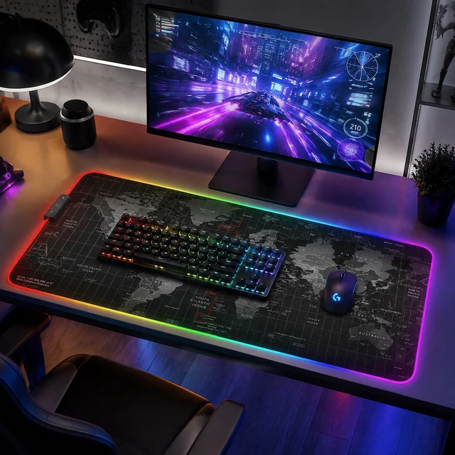 Alt view image 7 of 7 - RGB LED Gaming Mouse Pad, Desk Pad, Large Mouse Pad for Desk, Computer Mat | Mousepad, Keyboard Mat, Mouse Pads for Desk, 14 Light Modes, Gaming Mouse Pad, Computer Mats for Desktop, 31.5×11.8 Inch