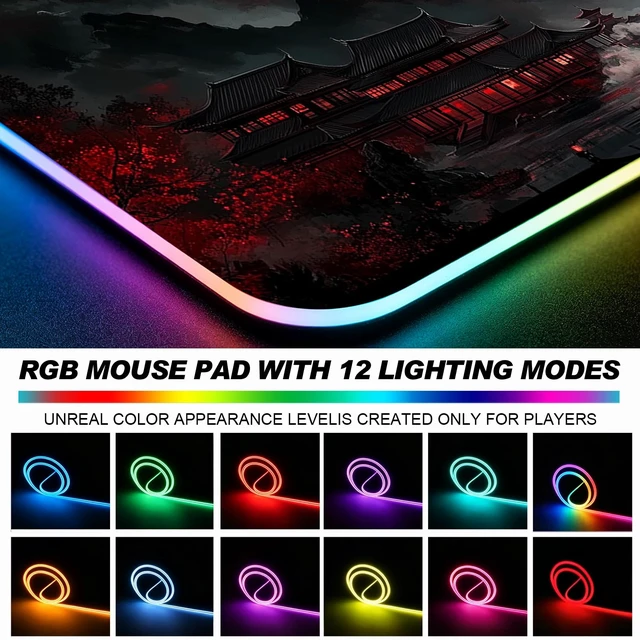 Alt view image 6 of 7 - RGB Moonlit Japanese Lake Scene Gaming Desk Mat & Mouse Pad, XL | 31.5x11.8 in, XL, Non-Slip Rubber Base, Smooth Surface, Stitched Edges, Office Supplies and Accessories