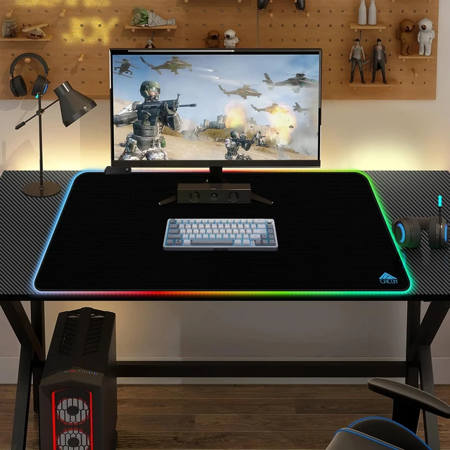 Alt view image 2 of 7 - 36"x24" RGB Gaming Mouse Pad, LED Desk Mat for Keyboard & Mouse,Black | XXL Large Keyboard Mouse Mat with 9 Lighting Effects Non-Slip Rubber Base Stitched Edges RGB Gaming Desk Mousepad Accessories