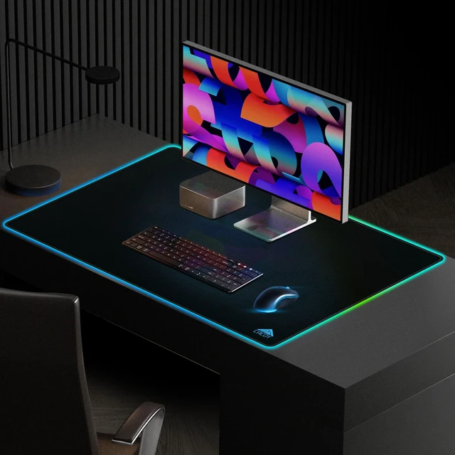 Alt view image 5 of 7 - 36"x24" RGB Gaming Mouse Pad, LED Desk Mat for Keyboard & Mouse,Black | XXL Large Keyboard Mouse Mat with 9 Lighting Effects Non-Slip Rubber Base Stitched Edges RGB Gaming Desk Mousepad Accessories