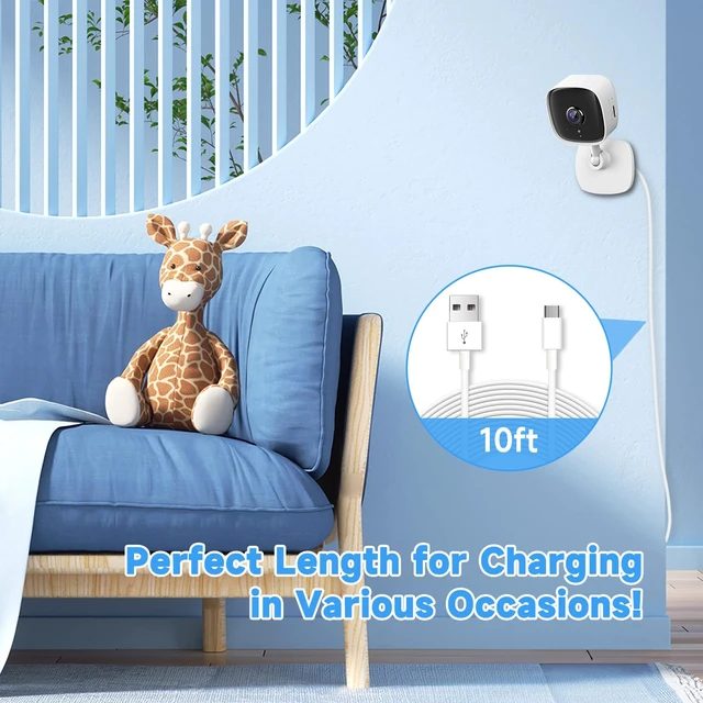 Alt view image 5 of 7 - 10ft/3M Long USB C Cable, USB A to USB C Power Charging Cord for Blink Mini 2/Outdoor 4, Ring Pan-Tilt Indoor Cam, eufy Cam S3 Pro, SoloCam S340/S350/S220/C210, and More Devices-White