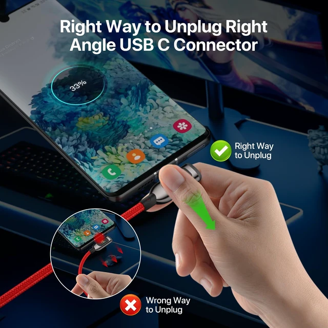 Alt view image 5 of 7 - 100W Right Angle USB C to USB C Cable,2Pack 4FT,Red | Zinc Alloy Case Nylon Braided Type-C Cable with LED Display for iPhone 17/16, lPad Air/Pro,MacBook Pro,Samsung S23/S22/S10