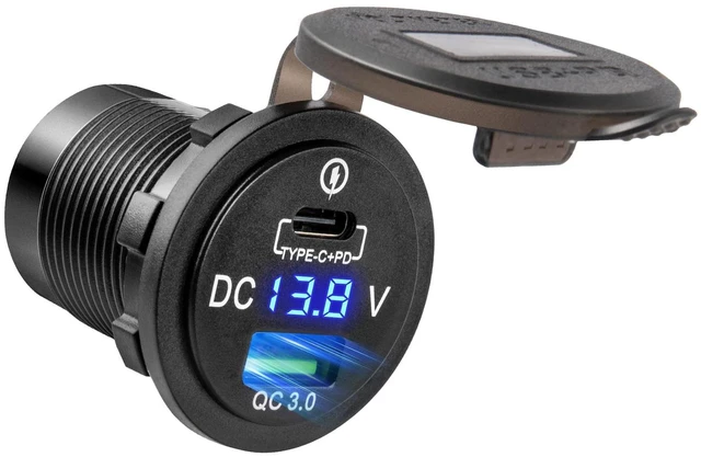 Main image of 12V/24V Car Charger Outlet 36W+18W Cigarette Lighter Plug PD USB Charging Socket Reverse Protection Waterproof with Voltmeter Power Supply for Car RV ATV Boat Marine Truck Automotive Motorcycle
