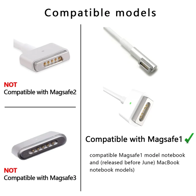 Alt view image 5 of 7 - 60W L-Tip Compatible MacBook Pro/Air Charging Cable 5 Pin Magnetic Charging for MacBook Models Prior to June 2012, 1 .8M