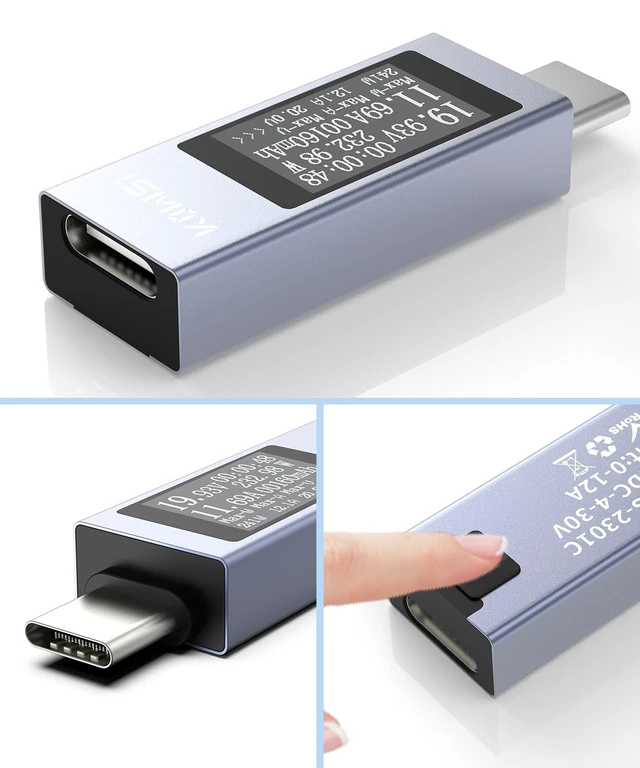 Alt view image 7 of 7 - USB C Tester Power Meter 4-30V 0-12A Digital Multimeter, Type C Voltage and Current Tester Meter, Power Bank Capacity, Working Time Ammeter Voltmeter USB Cable Charger Detector