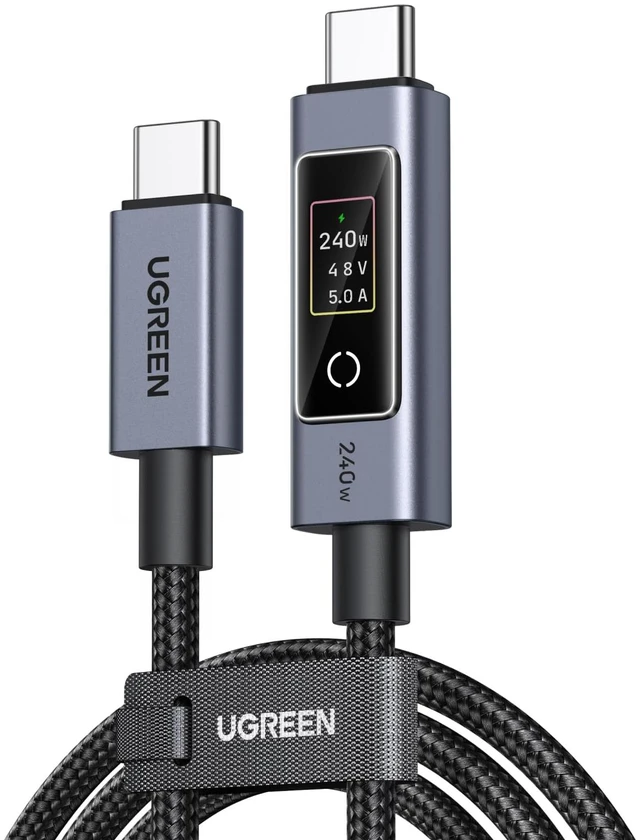 Main image of Nexode 240W USB-C to USB-C Cable with TFT Smart Display, 3.3ft | Tap to rotate, long-press off. Nylon braided. USB C Tester for iPhone 17/16/15, MacBook, Galaxy, Pixel, XPS, Switch & more
