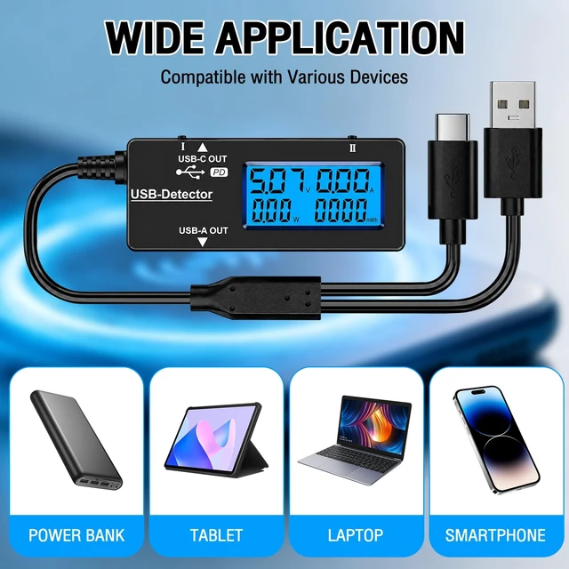 Alt view image 6 of 7 - USB Tester USB Power Meter, USB Cable Tester & Voltage Meter with Type-C, DC 3.2-30V 0-5A Digital Multimeter, USB Port Tester for Voltage Current Power Resistance Capacity for Phone Laptop