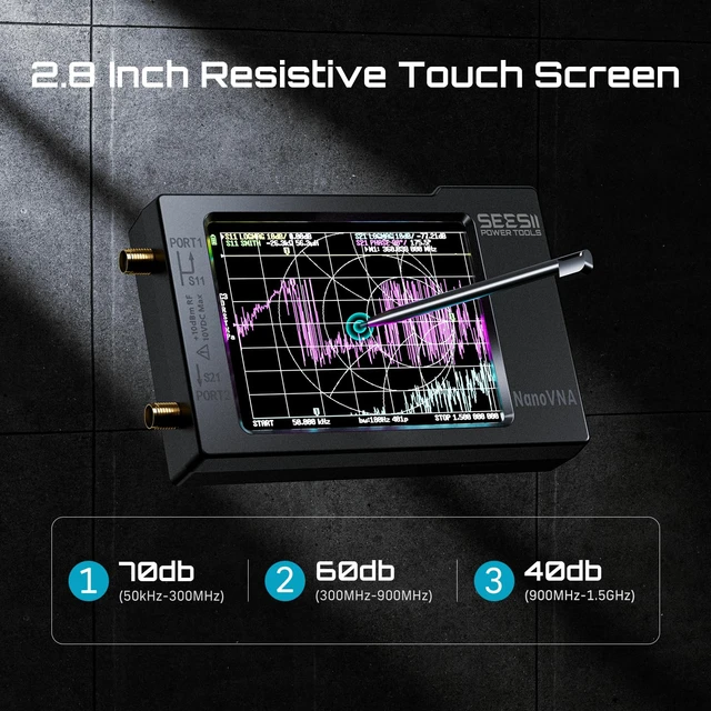 Alt view image 3 of 7 - Nanovna-H Vector Network Analyzer,Upgraded HW3.7 9KHz-1.5GHz MF HF VHF UHF Antenna Analyzer, Measuring S Parameters, Voltage Standing Wave Ratio,Phase,Delay,Smith Chart,Support Data Storage
