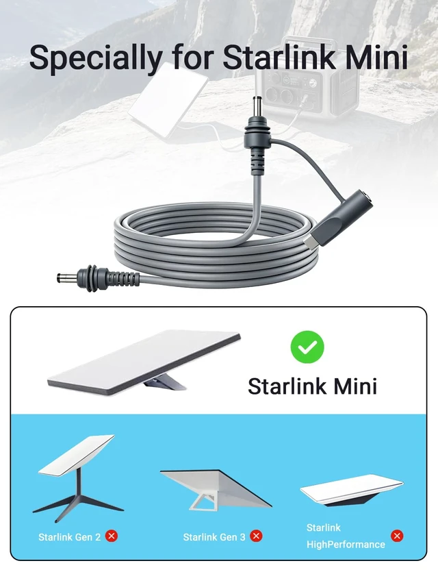 Alt view image 2 of 7 - Starlink Mini Cable Replacement, 33ft Starlink Mini DC Power Cable | 18AWG Waterproof Starlink Power Cord, 2-in-1, DC to DC, Starlink USB C Power Cable, Work with 100W+PD Source, for RV, Camping