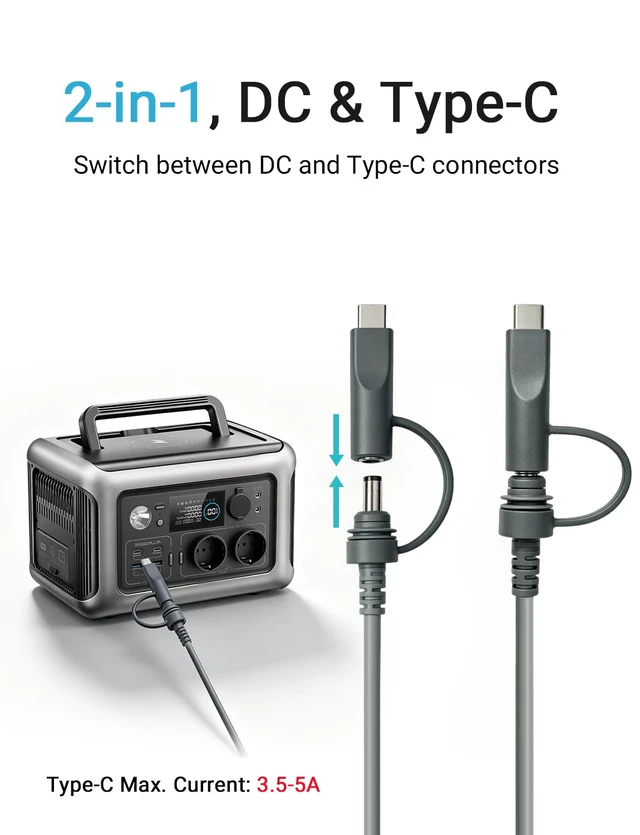 Alt view image 3 of 7 - Starlink Mini Cable Replacement, 33ft Starlink Mini DC Power Cable | 18AWG Waterproof Starlink Power Cord, 2-in-1, DC to DC, Starlink USB C Power Cable, Work with 100W+PD Source, for RV, Camping