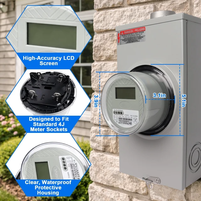 Alt view image 4 of 6 - 240 V 2-Wire Digital KWH Meter High-Precision LCD Watt Meter for RV/Home/Workshop Energy Usage Monitoring, ANSI C12.1 Compliant, Easy Install, Supports up to 200A TA30