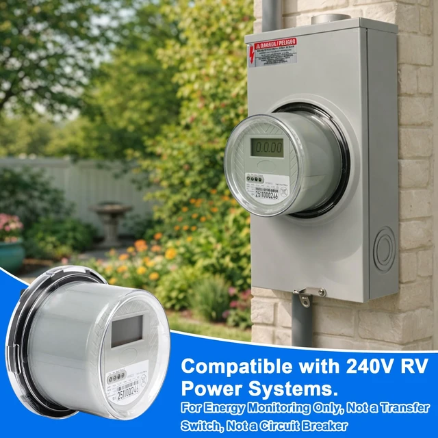 Alt view image 5 of 6 - 240 V 2-Wire Digital KWH Meter High-Precision LCD Watt Meter for RV/Home/Workshop Energy Usage Monitoring, ANSI C12.1 Compliant, Easy Install, Supports up to 200A TA30