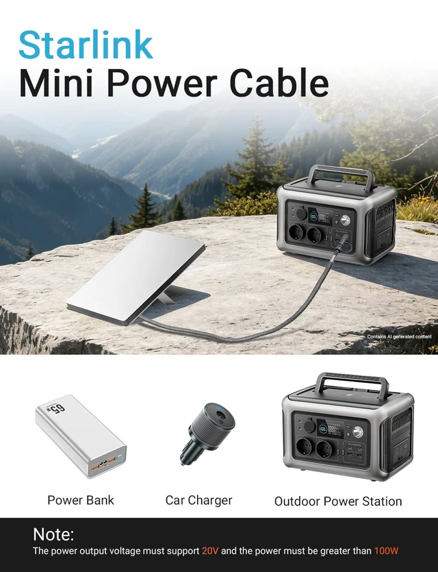 Alt view image 5 of 7 - 2-in-1 Starlink Mini Power Cable, 10ft Replacement Starlink Mini Cord | Starlink Mini Cable with Cable Sleeve, DC to DC & USB C to DC Power Cable,Starlink Mini Accessories, Work with 100W+PD Source