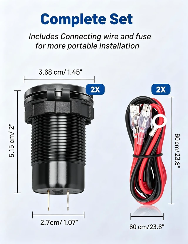 Alt view image 4 of 7 - 2Pack 78W 3 Port 12V USB Power Outlet, Type C +USB A Car Charger | Type C & QC 3.0 Fast Charging, 12 Volt Socket with LED Voltmeter, Waterproof for Car Boat Marine RV Motorcycle