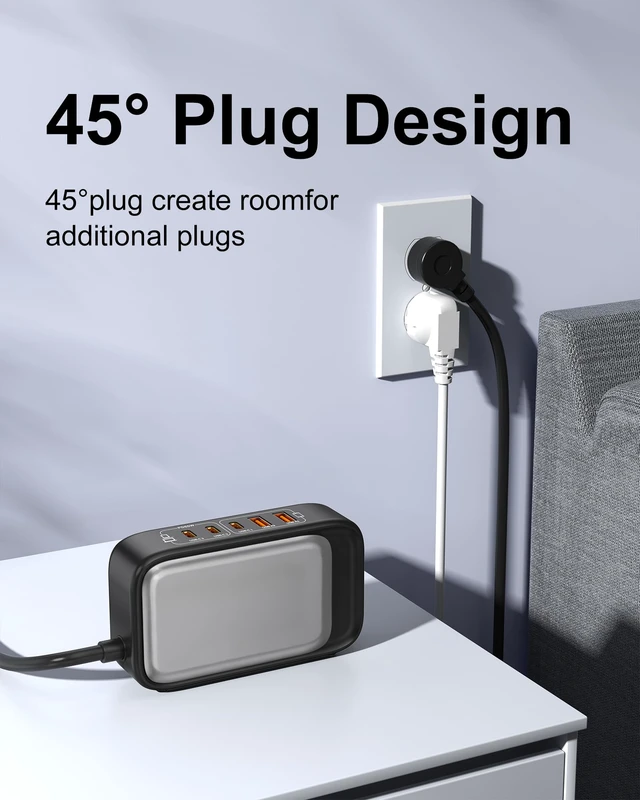 Alt view image 5 of 7 - 7-in-1 Power Strip, PD GaN 65W USB C Power Strip with 3 USB-C, 2 USB-A Ports and 2500W AC Outlet, Flat Plug Essentials for Home/Office/College/Travel (Pearl Black, 65W)