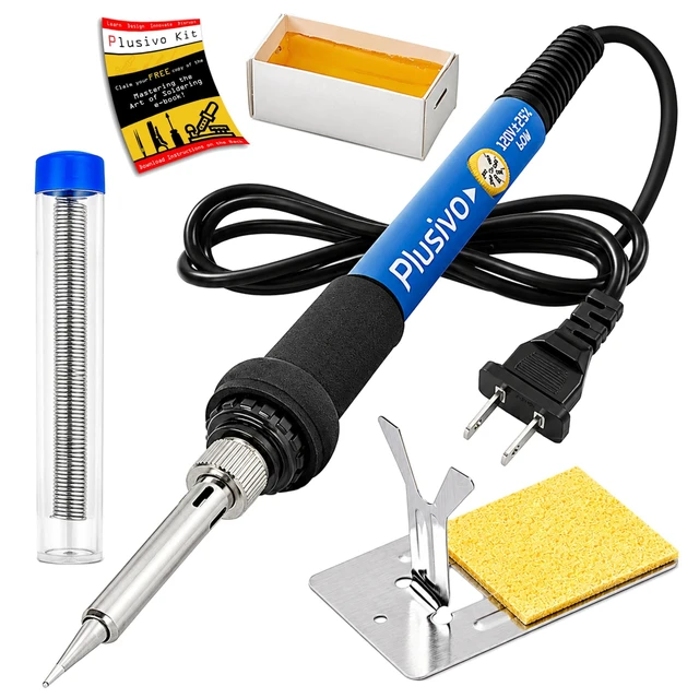 Main image of Soldering Iron Kit, 60W Adjustable Temperature 5-in-1 Solder Wire, Stand, Sponge, Rosin Paste Flux, Fast Heating Desoldering Tool for Electronics Repair Hobby DIY 120 V US Plug