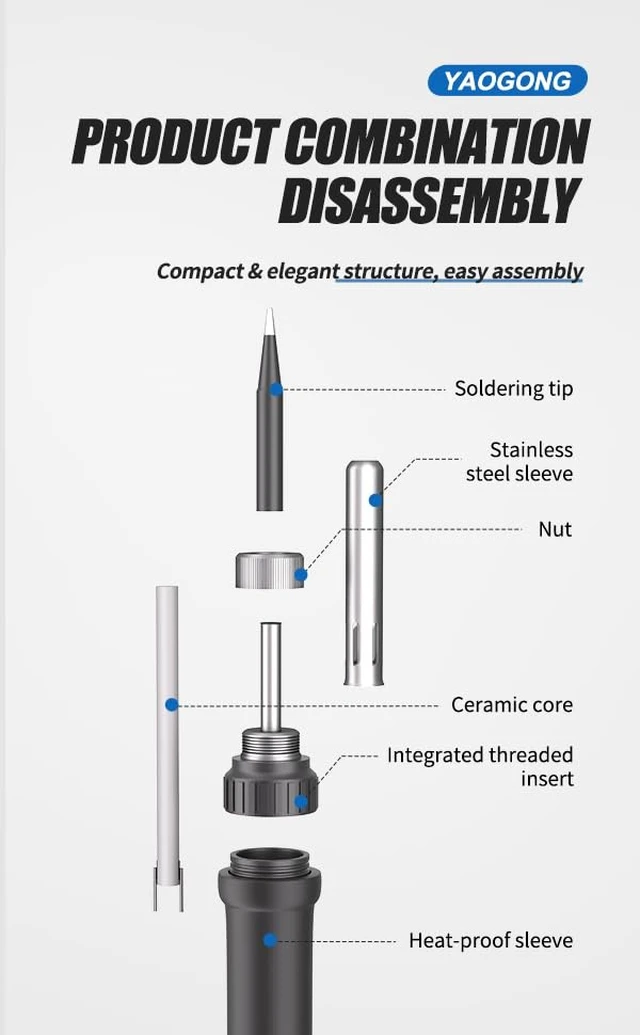 Alt view image 4 of 7 - 60w Soldering Iron Kit with Knob Control for Electronics Repair & DIY | Solder One And Insert Heater Heat Set Insert Tool Ergonomic Handle Design Fast Heating Response Stable