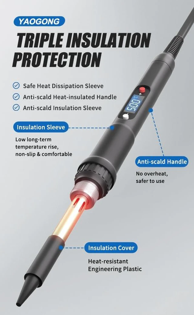 Alt view image 5 of 7 - 80W Digital Soldering Iron,Adjustable Temperature for Electronics Repair | Digital Temperature Display Adjustable Heat Control Ergonomic Handle Design Fast Heating Response Comfortable Long-Term Use