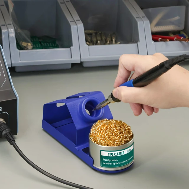 Alt view image 5 of 5 - M-2 Soldering Iron Holder, Heat-resistant Tip Cleaner with Brass Wool Tip Cleaner and Cleaning Sponge for Stable Soldering Iron Storage and Cleaning