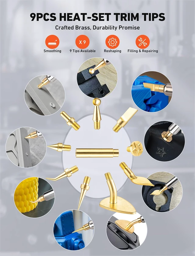 Alt view image 4 of 7 - 22-in-1 3D Printer Tool Kit with 80W LCD Soldering Iron | 80W Temperature-Controlled Tool Kit with Brass Tips, Heat-Set Inserts and Cleaning Accessories for 3D Printed Parts