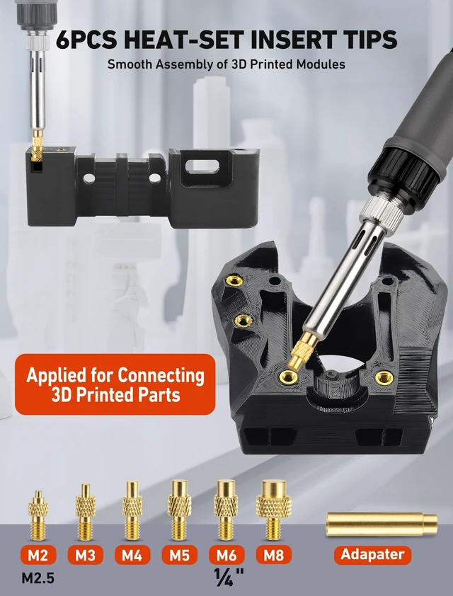 Alt view image 5 of 7 - 22-in-1 3D Printer Tool Kit with 80W LCD Soldering Iron | 80W Temperature-Controlled Tool Kit with Brass Tips, Heat-Set Inserts and Cleaning Accessories for 3D Printed Parts