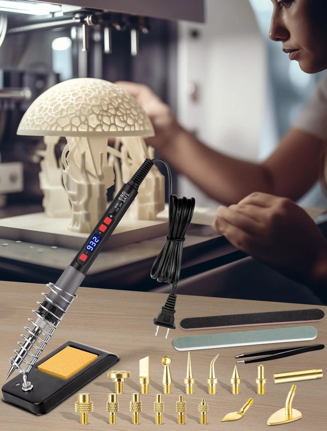 Alt view image 7 of 7 - 22-in-1 3D Printer Tool Kit with 80W LCD Soldering Iron | 80W Temperature-Controlled Tool Kit with Brass Tips, Heat-Set Inserts and Cleaning Accessories for 3D Printed Parts