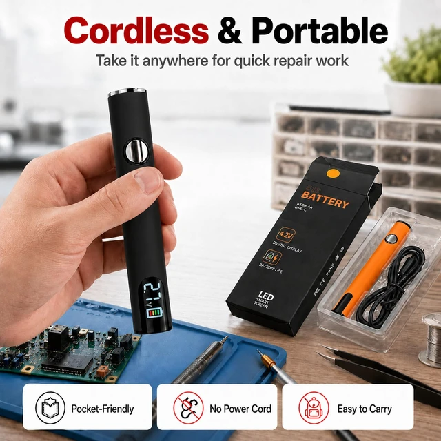 Alt view image 7 of 7 - 2Pcs Portable Cordless Soldering Iron Pen, 510 Threaded Soldering Tools with LED Display,3-Level Temperature Control 200450°C,650mAh Solder Iron for Electronics Repair, DIY(Black & Orange)