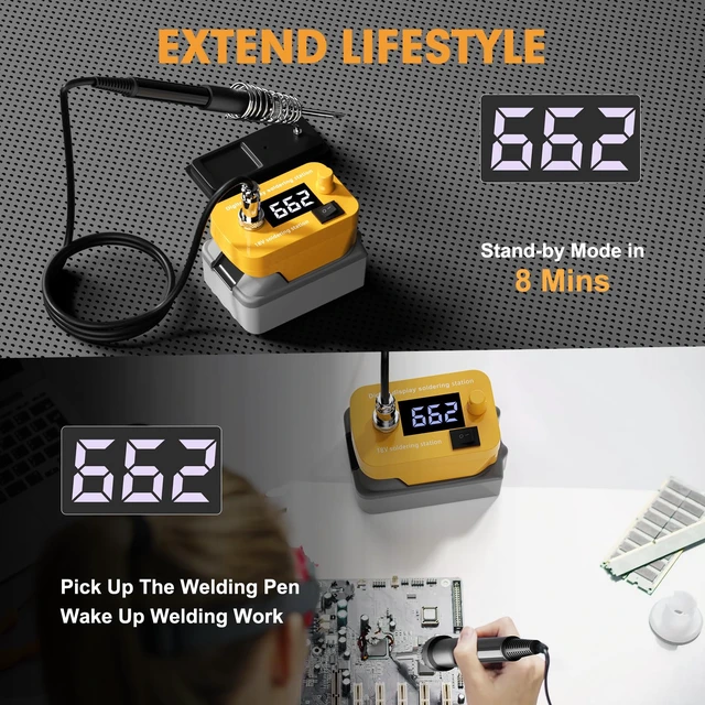 Alt view image 3 of 7 - Cordless Soldering Iron Station for Dewalt 20V Max Battery(Tool Only)-with 2 Auxiliary Helpers Digital LCD Display Fast Heating Up Portable Electric Soldering Iron for DlY,Appliance Repair