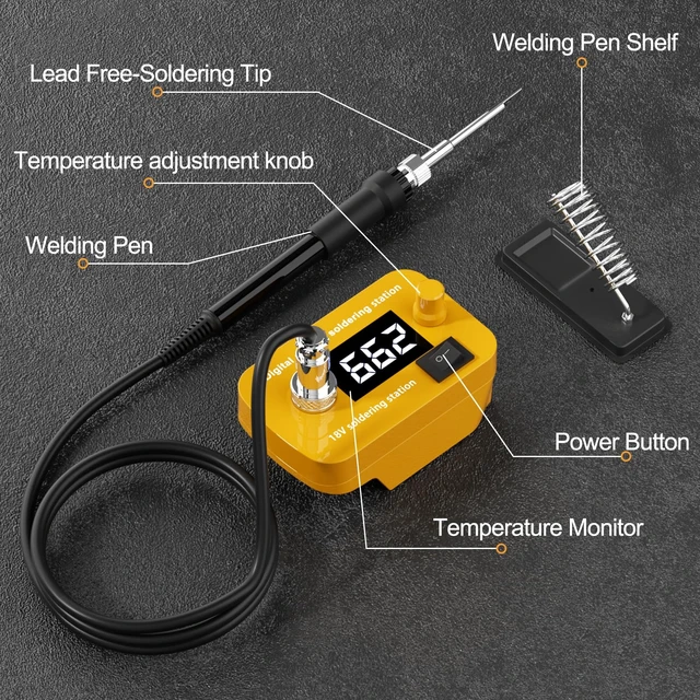 Alt view image 5 of 7 - Cordless Soldering Iron Station for Dewalt 20V Max Battery(Tool Only)-with 2 Auxiliary Helpers Digital LCD Display Fast Heating Up Portable Electric Soldering Iron for DlY,Appliance Repair