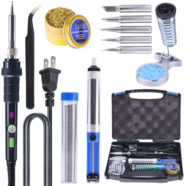 Main image of 947-III 60W Soldering Iron Kit Adjustable Temperature with Sticky Holder, Tip Cleaner, Cleaning Sponge Power Switch, Operation Indicator, Portable Soldering Kit