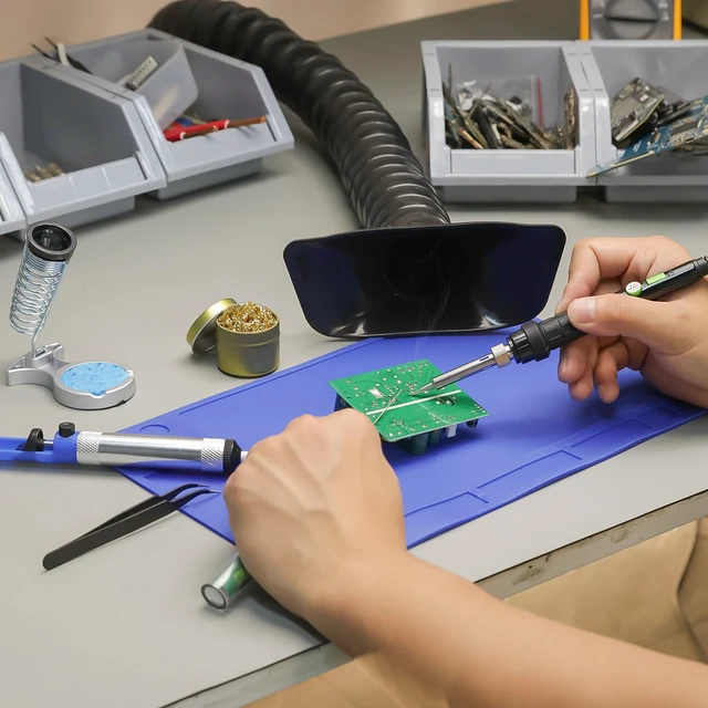 Alt view image 7 of 7 - 947-III 60W Soldering Iron Kit Adjustable Temperature with Sticky Holder, Tip Cleaner, Cleaning Sponge Power Switch, Operation Indicator, Portable Soldering Kit
