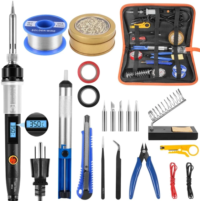 Main image of Soldering Iron Kit, 80W LCD Digital Soldering Gun with Adjustable Temperature Controlled, ON-Off Switch, 5pcs Soldering Tips, Solder Wire Tube, Desoldering Pump, 14pcs Welding Tool