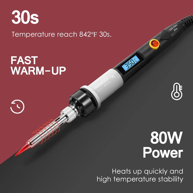 Alt view image 2 of 7 - Soldering Iron Kit, 80W LCD Digital Soldering Gun with Adjustable Temperature Controlled, ON-Off Switch, 5pcs Soldering Tips, Solder Wire Tube, Desoldering Pump, 14pcs Welding Tool