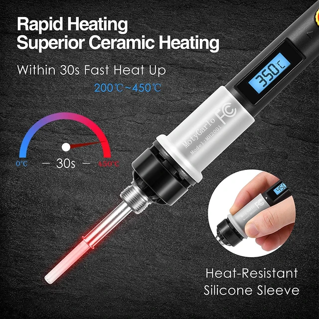 Alt view image 3 of 7 - Soldering Iron Kit, 80W LCD Digital Soldering Gun with Adjustable Temperature Controlled, ON-Off Switch, 5pcs Soldering Tips, Solder Wire Tube, Desoldering Pump, 14pcs Welding Tool