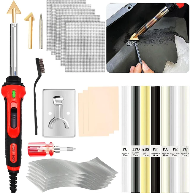 Main image of 100W Plastic Welder, 2-in-1 Plastic Welding Kit with Soldering Iron Tips & 56Pcs Rods, 3-Speed Temperature Control Soldering Iron Gun, Professional Surface Repair Tool for Car Bumper,Dashboard, Kayak