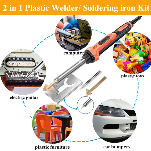 Alt view image 5 of 7 - 100W Plastic Welder, 2-in-1 Plastic Welding Kit with Soldering Iron Tips & 56Pcs Rods, 3-Speed Temperature Control Soldering Iron Gun, Professional Surface Repair Tool for Car Bumper,Dashboard, Kayak