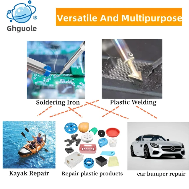 Alt view image 7 of 7 - 100W Plastic Welder, 2-in-1 Plastic Welding Kit with Soldering Iron Tips & 56Pcs Rods, 3-Speed Temperature Control Soldering Iron Gun, Professional Surface Repair Tool for Car Bumper,Dashboard, Kayak