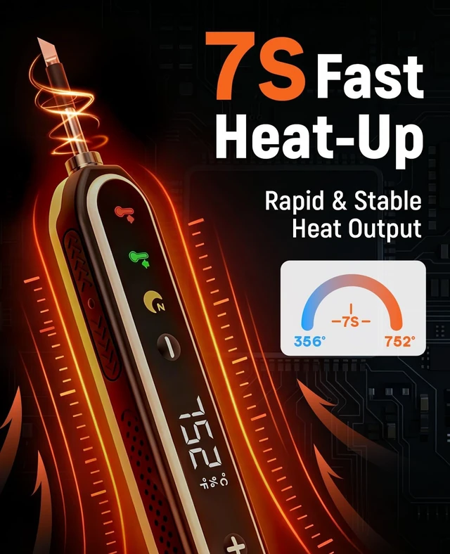 Alt view image 2 of 7 - Cordless Soldering Iron Kit, 7S Fast Heating, Type-C Charging, Adjustable Temp 180~450, 1400mAh Portable Wireless Soldering Pen Includes 3 Tips & Lead-Free Solder Wire-Black