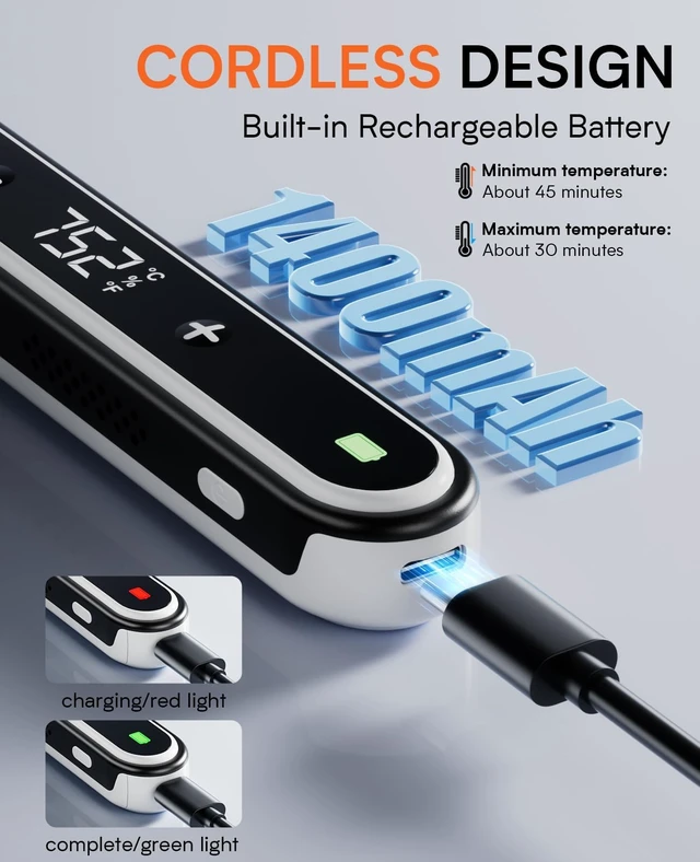 Alt view image 4 of 7 - Cordless Soldering Iron Kit, 7S Fast Heating, Type-C Charging, Adjustable Temp 180~450, 1400mAh Portable Wireless Soldering Pen Includes 3 Tips & Lead-Free Solder Wire-Black