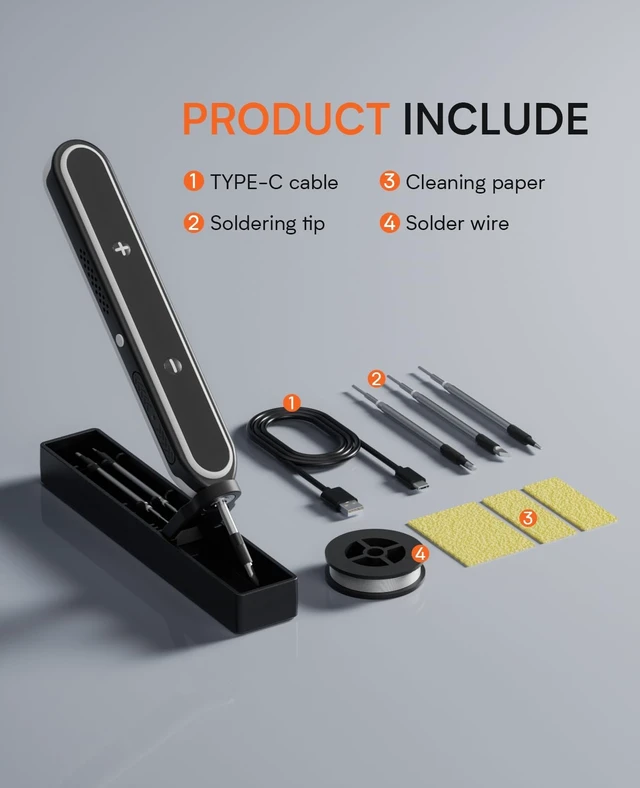 Alt view image 6 of 7 - Cordless Soldering Iron Kit, 7S Fast Heating, Type-C Charging, Adjustable Temp 180~450, 1400mAh Portable Wireless Soldering Pen Includes 3 Tips & Lead-Free Solder Wire-Black