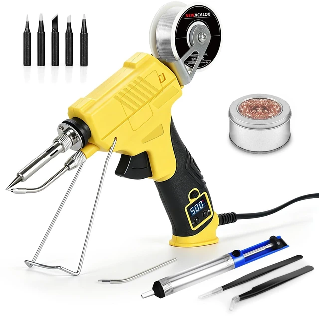 Main image of Soldering Iron Kit 60W Auto Feed with LCD Tem Control, 5 Tips | Soldering gun Keeps One Hand Free, 180500°C, Desoldering Pump and Tip Cleaner for Circuit Board, DIY, Electronic Repair