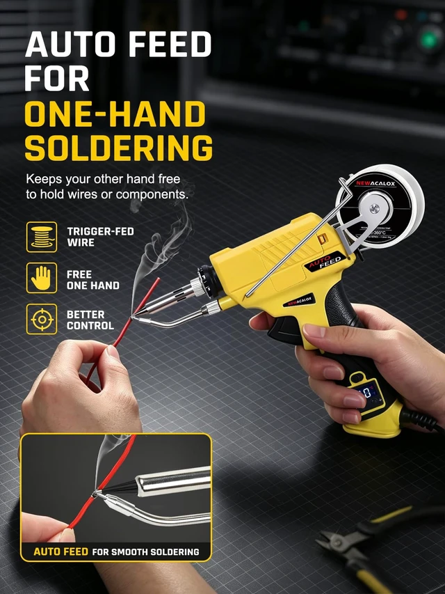 Alt view image 2 of 7 - Soldering Iron Kit 60W Auto Feed with LCD Tem Control, 5 Tips | Soldering gun Keeps One Hand Free, 180500°C, Desoldering Pump and Tip Cleaner for Circuit Board, DIY, Electronic Repair