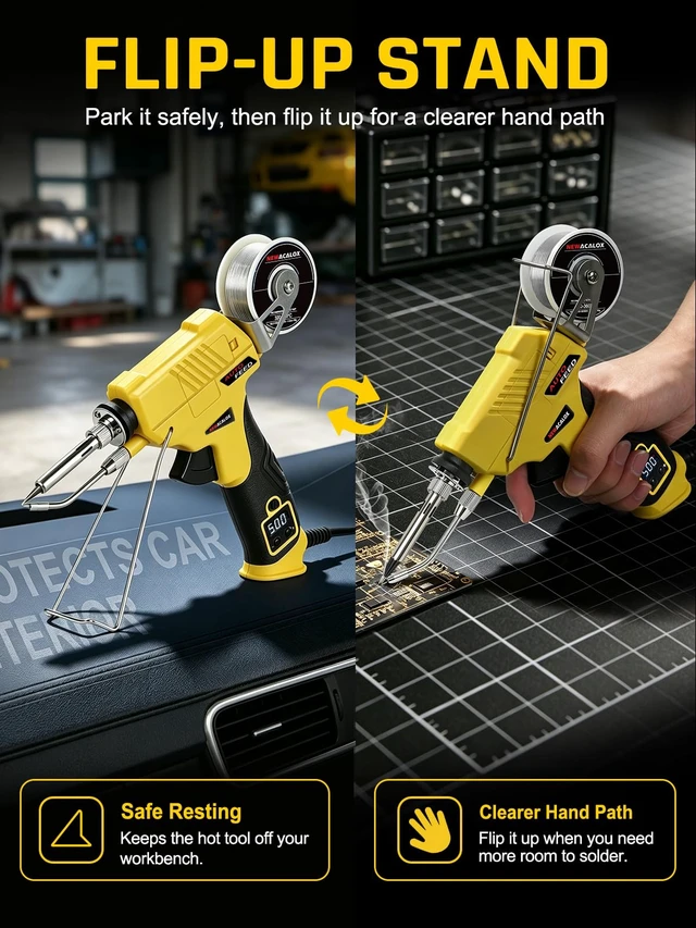 Alt view image 5 of 7 - Soldering Iron Kit 60W Auto Feed with LCD Tem Control, 5 Tips | Soldering gun Keeps One Hand Free, 180500°C, Desoldering Pump and Tip Cleaner for Circuit Board, DIY, Electronic Repair