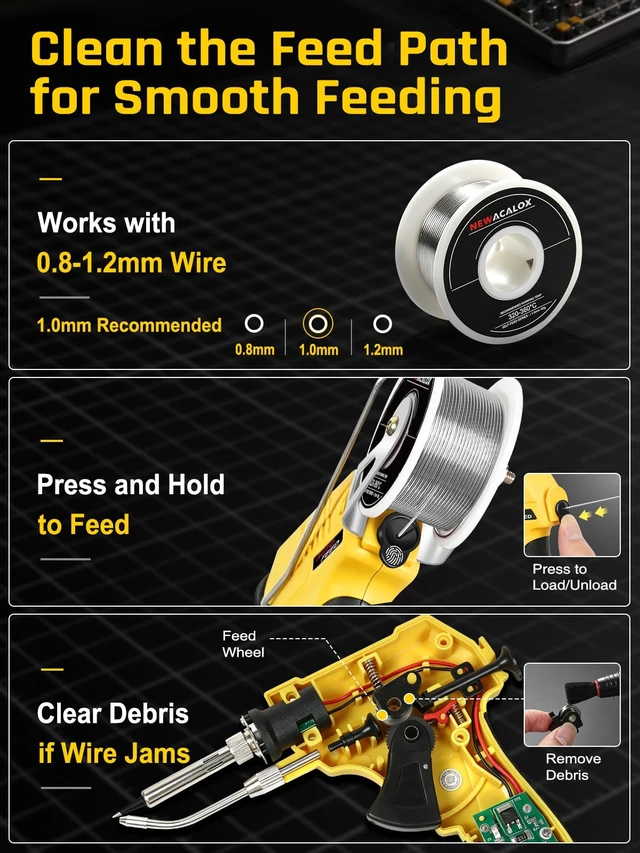 Alt view image 6 of 7 - Soldering Iron Kit 60W Auto Feed with LCD Tem Control, 5 Tips | Soldering gun Keeps One Hand Free, 180500°C, Desoldering Pump and Tip Cleaner for Circuit Board, DIY, Electronic Repair