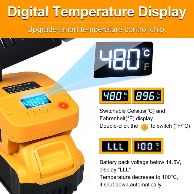 Alt view image 3 of 7 - Cordless Soldering Iron Station Tool for Dewalt 20V Max Battery,PortableElectric Fast Heating Up Soldering Iron with USB&Type C for Dewalt DCB203 for DIY,Appliance Repair,Wire Welding(NO Battery)